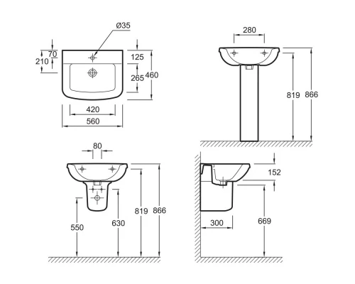 Раковина 56 см Jacob Delafon Panache E1434-00