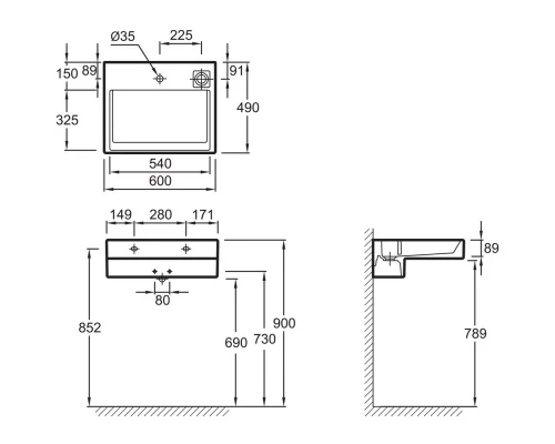 Раковина-столешница с подсветкой 60 см Jacob Delafon Terrace EXE9112-00