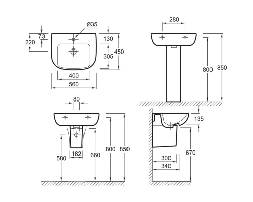 Раковина 56 см Jacob Delafon Odeon Up E4737-00