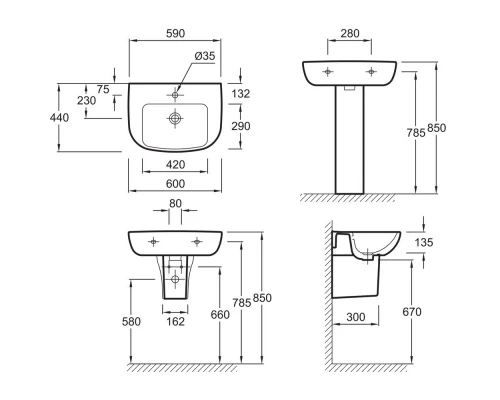 Раковина подвесная 60 см Jacob Delafon Odeon Up E4736-00
