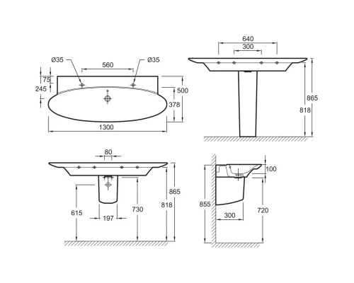 Раковина подвесная 130 см Jacob Delafon Presquile Е4445-00