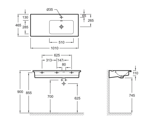 Подвесная раковина столешница для установки на мебель 100х46 см Jacob Delafon Vox EXAD112-Z-00