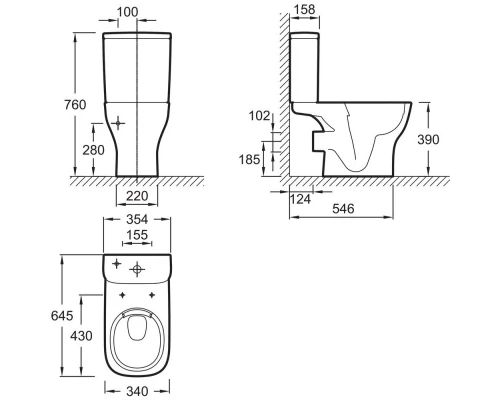 Чаша напольного безободкового унитаза Jacob Delafon Struktura UJAJ102-WTE