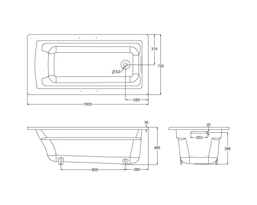 Чугунная ванна 150x75 см Jacob Delafon Archer E6D906-0