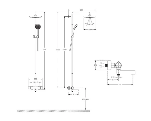 Душевая система 250 мм Jacob Delafon Atom E26237-CP