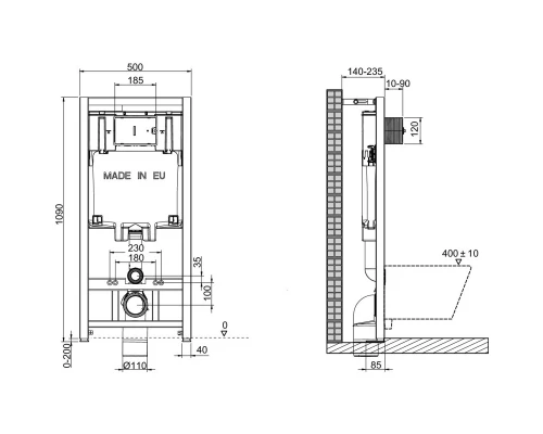 Комплект подвесной унитаз Jacob Delafon Patio EDV102-00 + E70021-00 + система инсталляции Jacob Delafon E29025-NF + E4316-CP