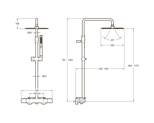 Душевая система 250 мм Jacob Delafon Metro E26596-BL