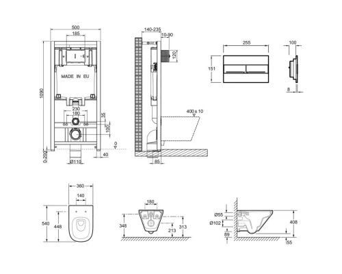Комплект подвесной унитаз Jacob Delafon Modern Life E77725-0 + E77168-0 + система инсталляции Jacob Delafon E29025-NF + E4316-CP