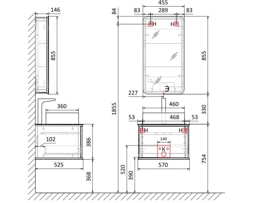 Тумба бирюзовый бриз 57,4 см Jorno Pastel Pas.01.58/P/BL