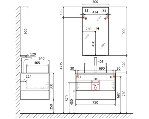 Зеркало 50x90 см Jorno Steal Ste.02.50/Pl/B