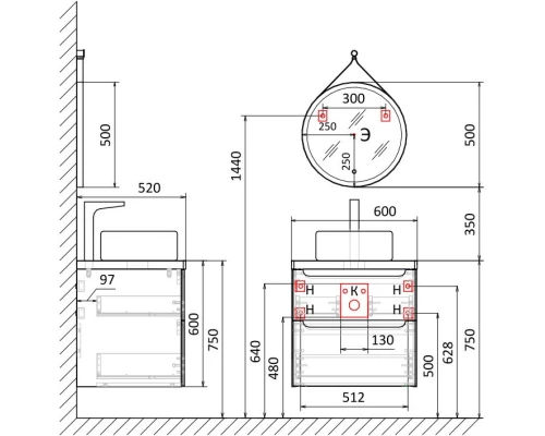 Тумба белый глянец 60 см Jorno Wood Wood.01.60/P/W + Wood.06.60/LW
