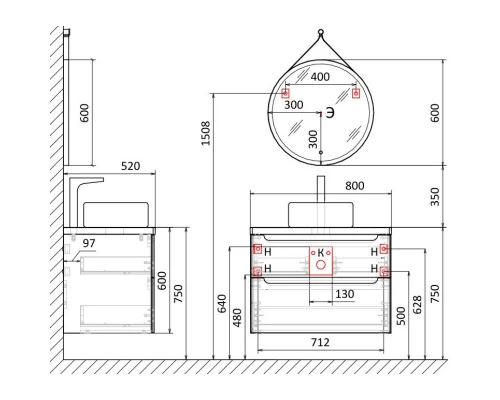 Тумба белый глянец 80 см Jorno Wood Wood.01.80/P/W + Wood.06.80/LW