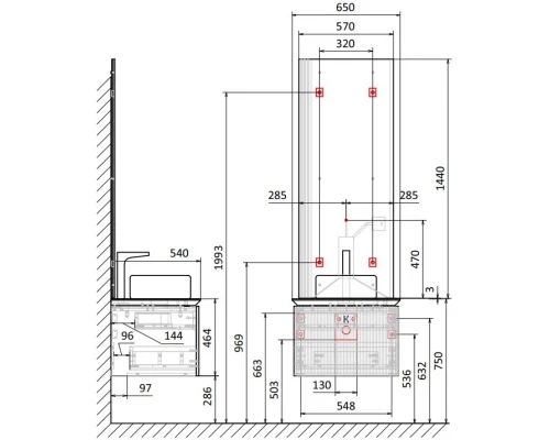 Зеркало 57x144 см Jorno Strong Str.02.57/P/A