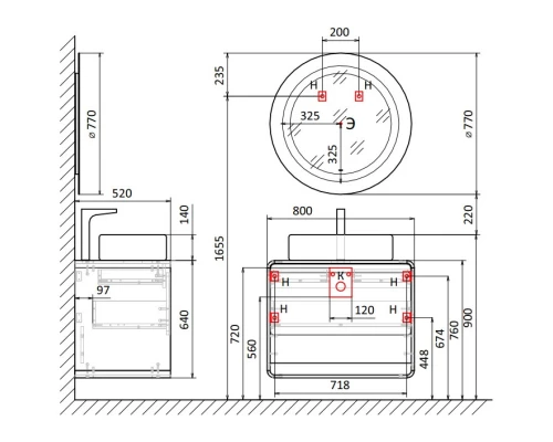 Тумба белый/дуб 80 см Jorno Ronda Ron.01.80/P/D-W