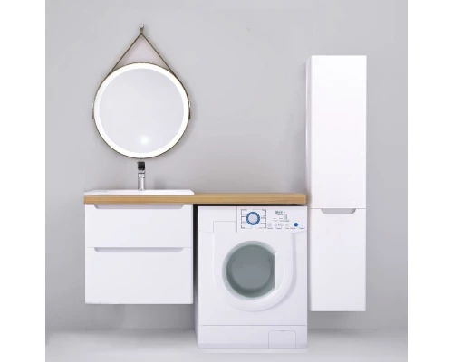 Тумба с раковиной белый глянец 122 см Jorno Wood Wood.01.60/P/W + Wood.06.122/LW + Mol.08.65/W + Bra.05.461/R/W