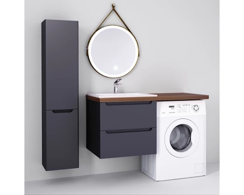 Тумба с раковиной серый матовый 122 см Jorno Wood Wood.01.60/P/GR + Wood.06.122/DW + Mol.08.65/W + Bra.05.461/R/W