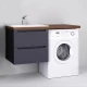 Тумба с раковиной серый матовый 122 см Jorno Wood Wood.01.60/P/GR + Wood.06.122/DW + Mol.08.65/W + Bra.05.461/R/W