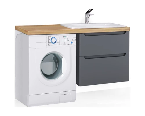 Тумба с раковиной серый матовый 122 см Jorno Wood Wood.01.60/P/GR + Wood.06.122/LW + Mol.08.65/W + Bra.05.461/L/W