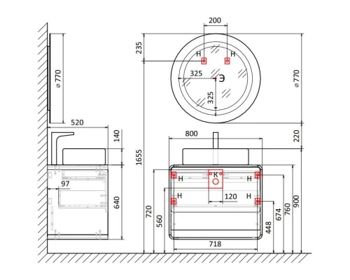 Тумба с раковиной белый/дуб 80 см Jorno Ronda