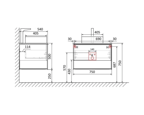 Комплект мебели древесный аттик/черный 75 см Jorno Steal SET/Ste.01.75/P/Da/0025403/Ste.02.50/Pld/B