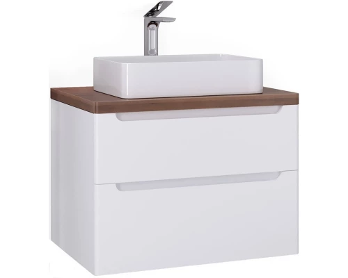 Тумба с раковиной белый глянец 80 см со столешницей бук темный Jorno Wood