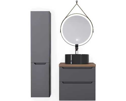 Комплект мебели серый матовый 60 см со столешницей бук темный, раковина черный глянец Jorno Wood