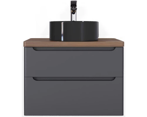 Комплект мебели серый матовый 80 см со столешницей бук темный, раковина черный глянец Jorno Wood
