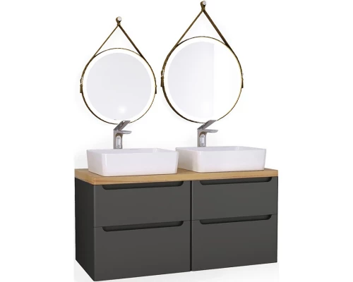 Тумба с раковиной серый матовый 119,6 см со столешницей бук светлый Jorno Wood