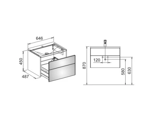 Тумба белый глянец/белое стекло 64,6 см KEUCO Royal Reflex 34050210000