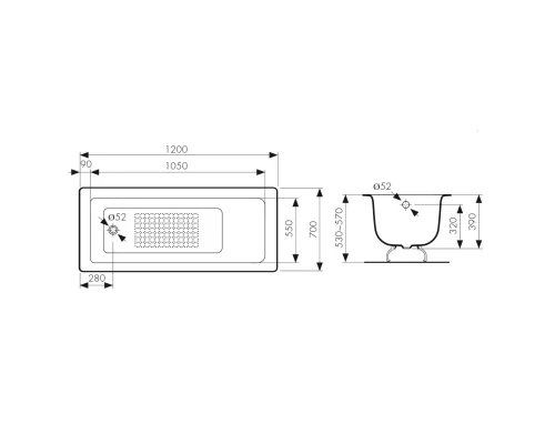 Чугунная ванна 120x70 см Kaiser KB-1601