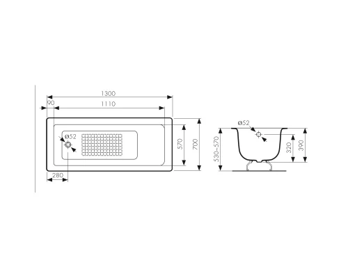 Чугунная ванна 130x70 см Kaiser KB-1602