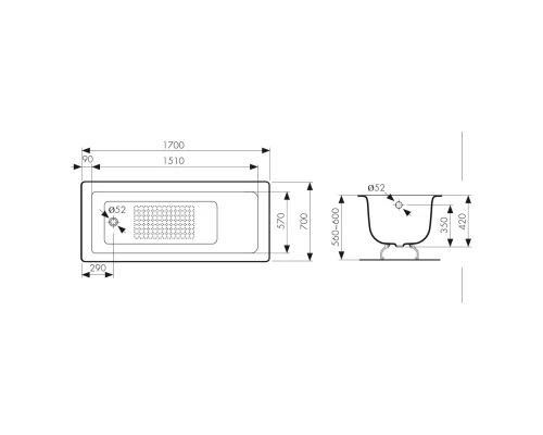 Чугунная ванна 170x70 см Kaiser KB-1606
