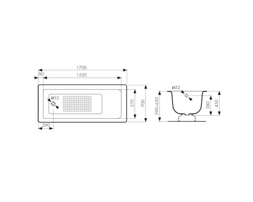 Чугунная ванна 170x70 см Kaiser KB-1607