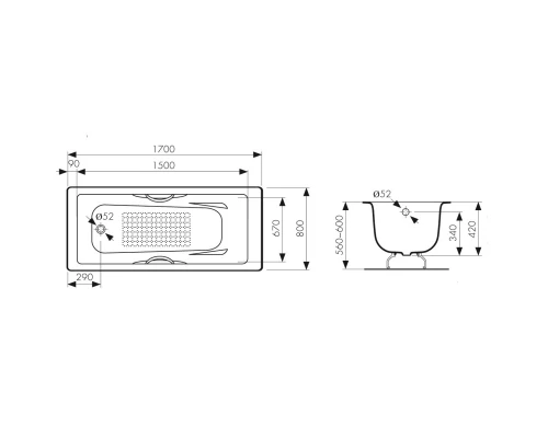 Чугунная ванна 170x80 см Kaiser KB-1705