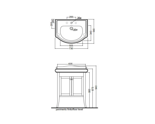 Тумба белый матовый 63,5 см Kerasan Retro 734930