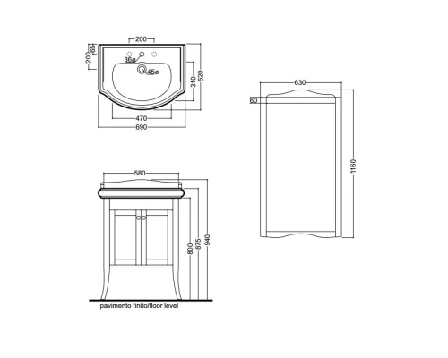 Тумба белый матовый 58 см Kerasan Retro 735130