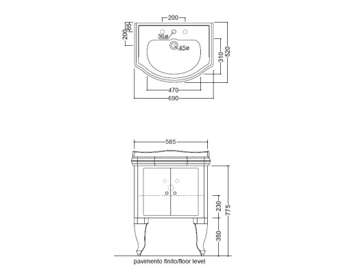 Тумба черный глянец 58,5 см Kerasan Retro 7361K1