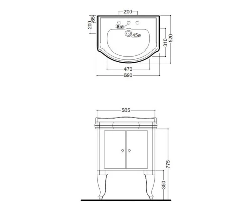 Тумба белый глянец 58,5 см Kerasan Retro 7361K5
