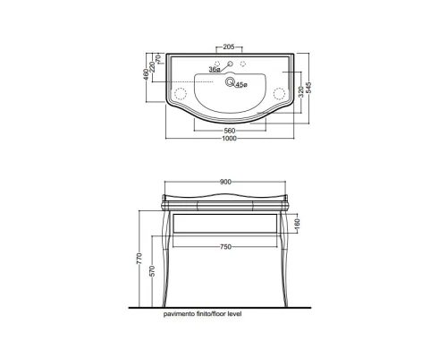 Тумба черный глянец 90 см Kerasan Retro 7363K4