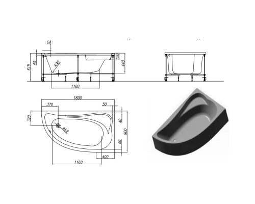 Акриловая ванна 160x90 см L Kolpa San Calando Basis 5016-01