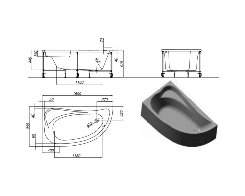Акриловая ванна 160x90 см D Kolpa San Calando Basis 5017-01