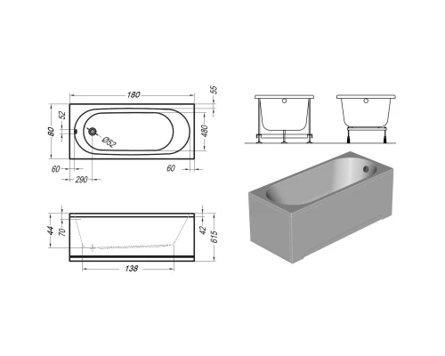 Акриловая ванна 180x80 см Kolpa San Tamia Quat (1W28F) 533880