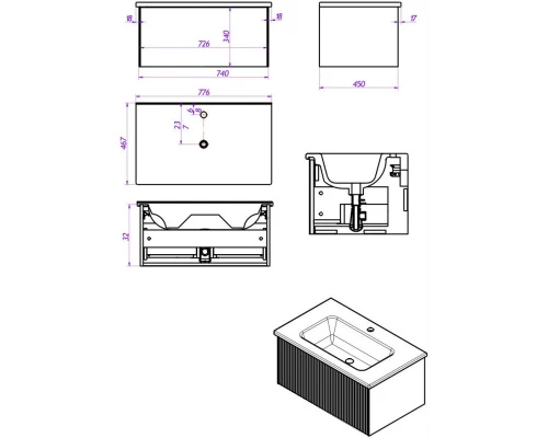 Тумба серо-зеленый матовый 74 см La Fenice Terra FNC-01-TER-G-80