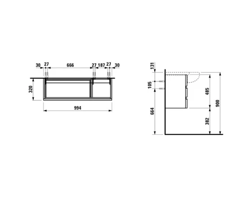 Тумба белый глянец 99,4 см 2 ящика Laufen Alessi One 4.2450.0.097.631.1