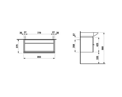Тумба белый дуб 89,3 см 2 ящика Laufen Case 4.0125.2.075.519.1