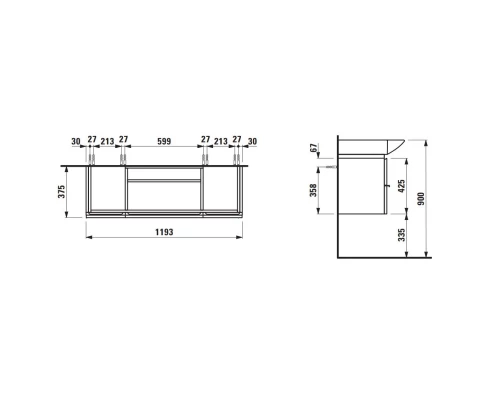 Тумба белый глянец 119,3 см 1 ящик, 2 дверцы Laufen Case 4.0130.1.075.475.1