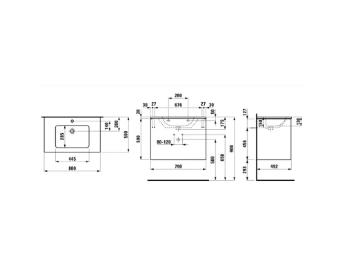 Тумба с раковиной светлый вяз 80 см Laufen Base 8.6496.1.262.104.1