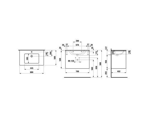 Тумба с раковиной темный вяз 80 см Laufen Base 8.6496.1.263.104.1