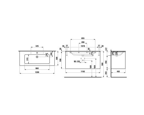 Тумба с раковиной белый матовый 120 см Laufen Base 8.6496.3.260.104.1