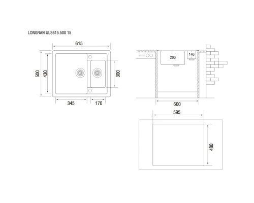 Кухонная мойка лава Longran Ultra ULS615.500 15 - 40